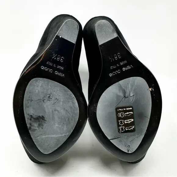 Giuseppe Zanotti Black Suede Platform Wedge Ankle Boots Womens Size EU 38.5 - Picture 10 of 11